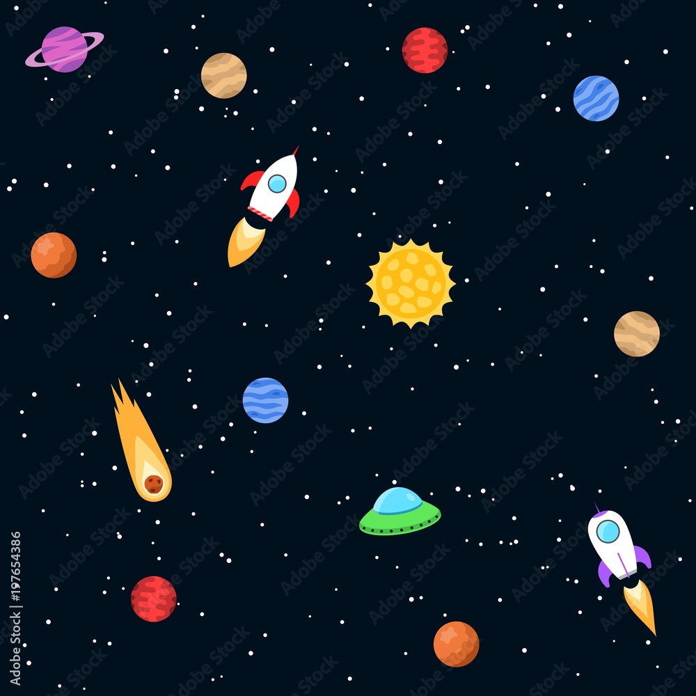 Set of space objects planets stars comet Vector Image