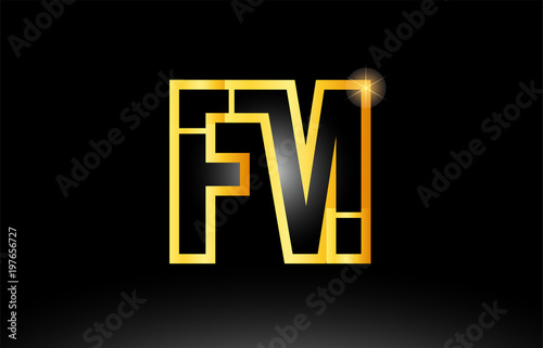 gold black alphabet letter fm f m logo combination icon design