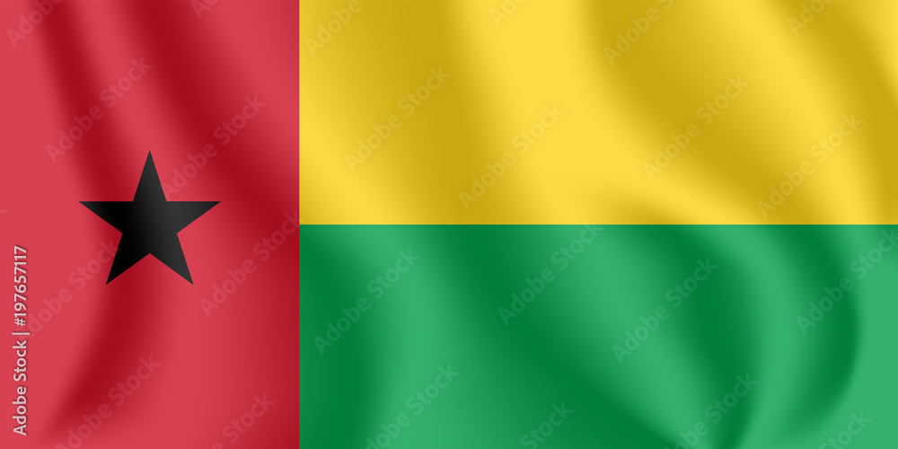 Obraz premium Flag of Guinea-Bissau. Realistic waving flag of Republic of Guinea-Bissau. Fabric textured flowing flag of Guinea-Bissau.