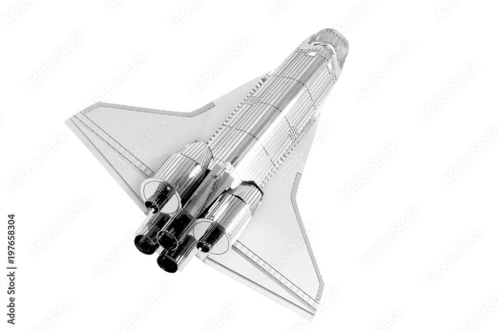 Spaceship / View of toy spaceship on white background.