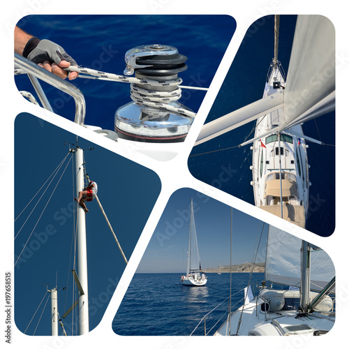 Photo collage sailing. Yachting. Cruises. Travel concept