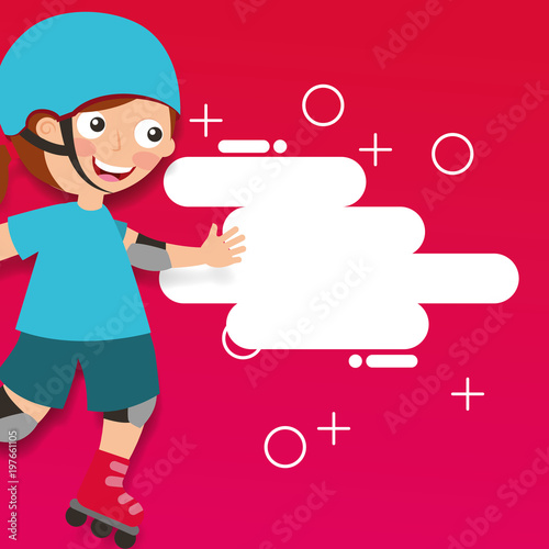 girl riding roller skating sport kids activity vector illustration