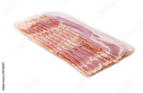 Uncooked cured side bacon slices