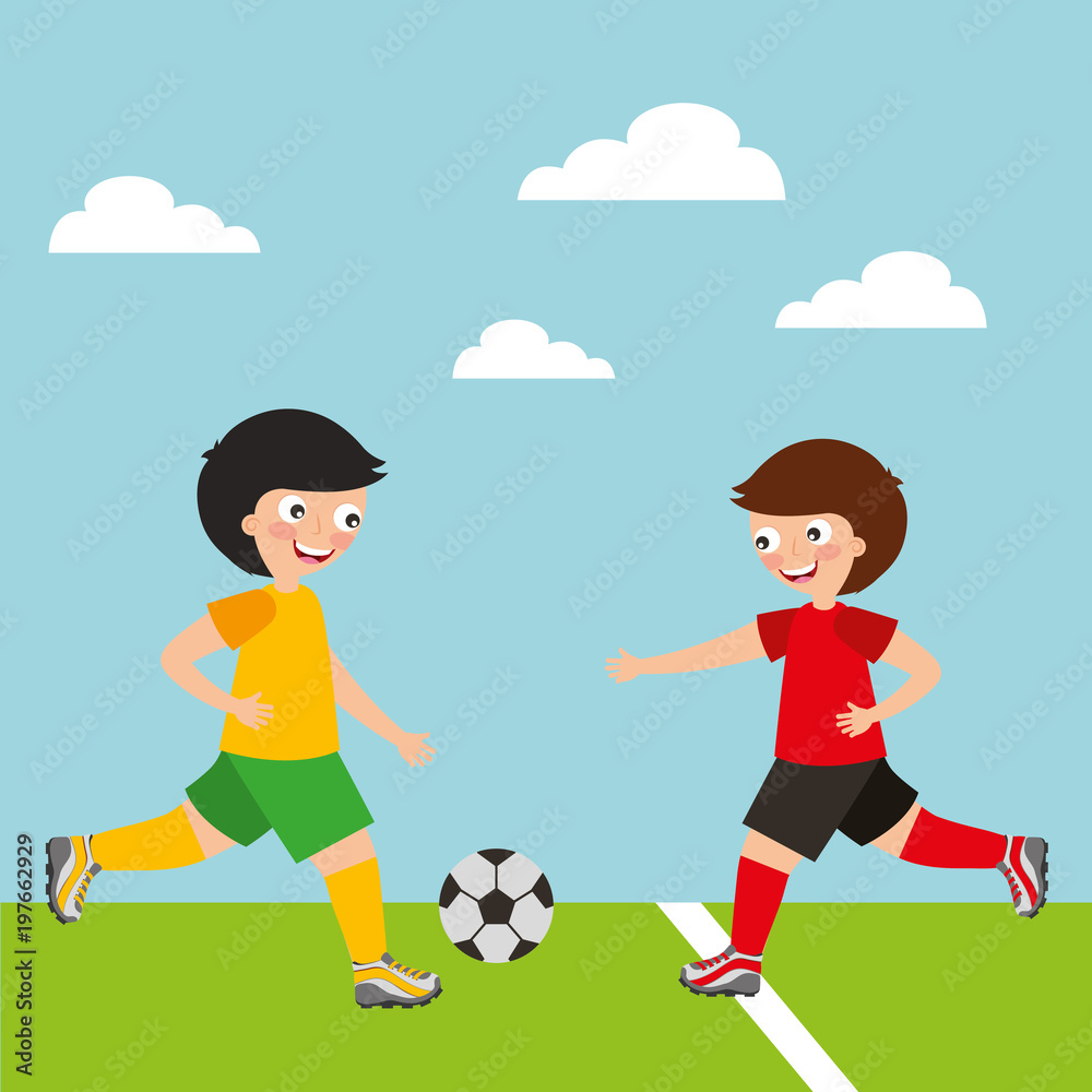 sport kids activity soccer players little boys vector illustration