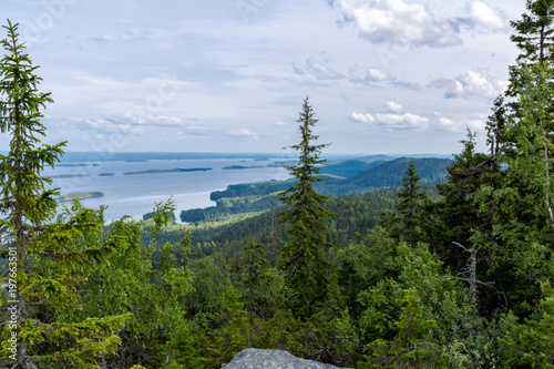 Beautiful landscape with lake and forest in Koli National Park, Finland photo