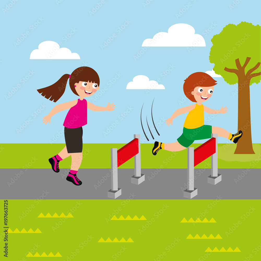 sport kids activity boy and girl competition race obstacles vector illustration sport kids activity boy and girl competition race obstacles vector illustration