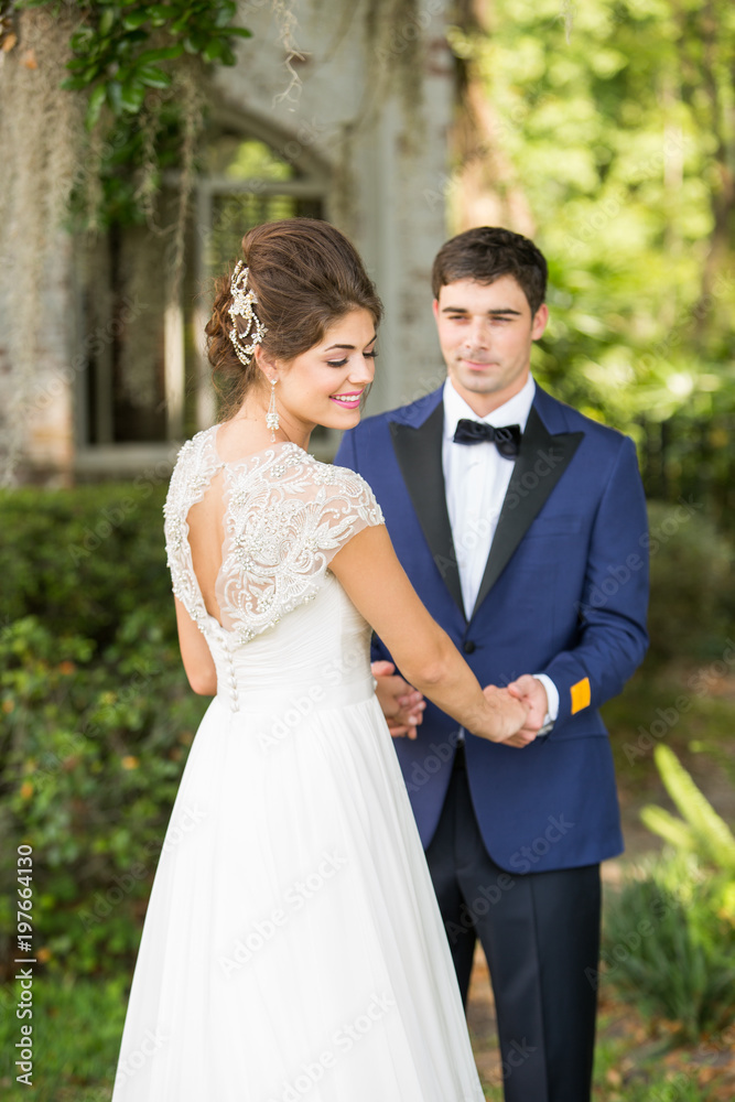 Happy Bride and Groom Portrait on Their Wedding Day Happy Bride and Groom Portrait on Their Wedding Day