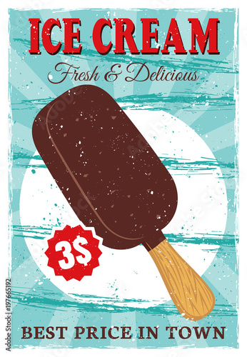Ice cream popsicle on stick colored vintage poster