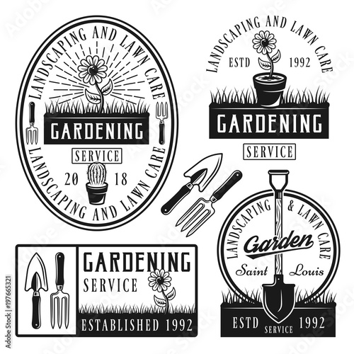 Set of vector gardening service stickers, emblems
