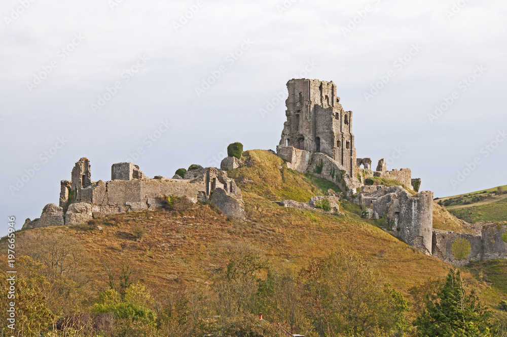 The ruins of the Norman Castle at Corfe in England.