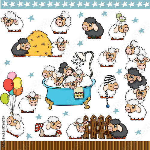Cute sheep set digital elements