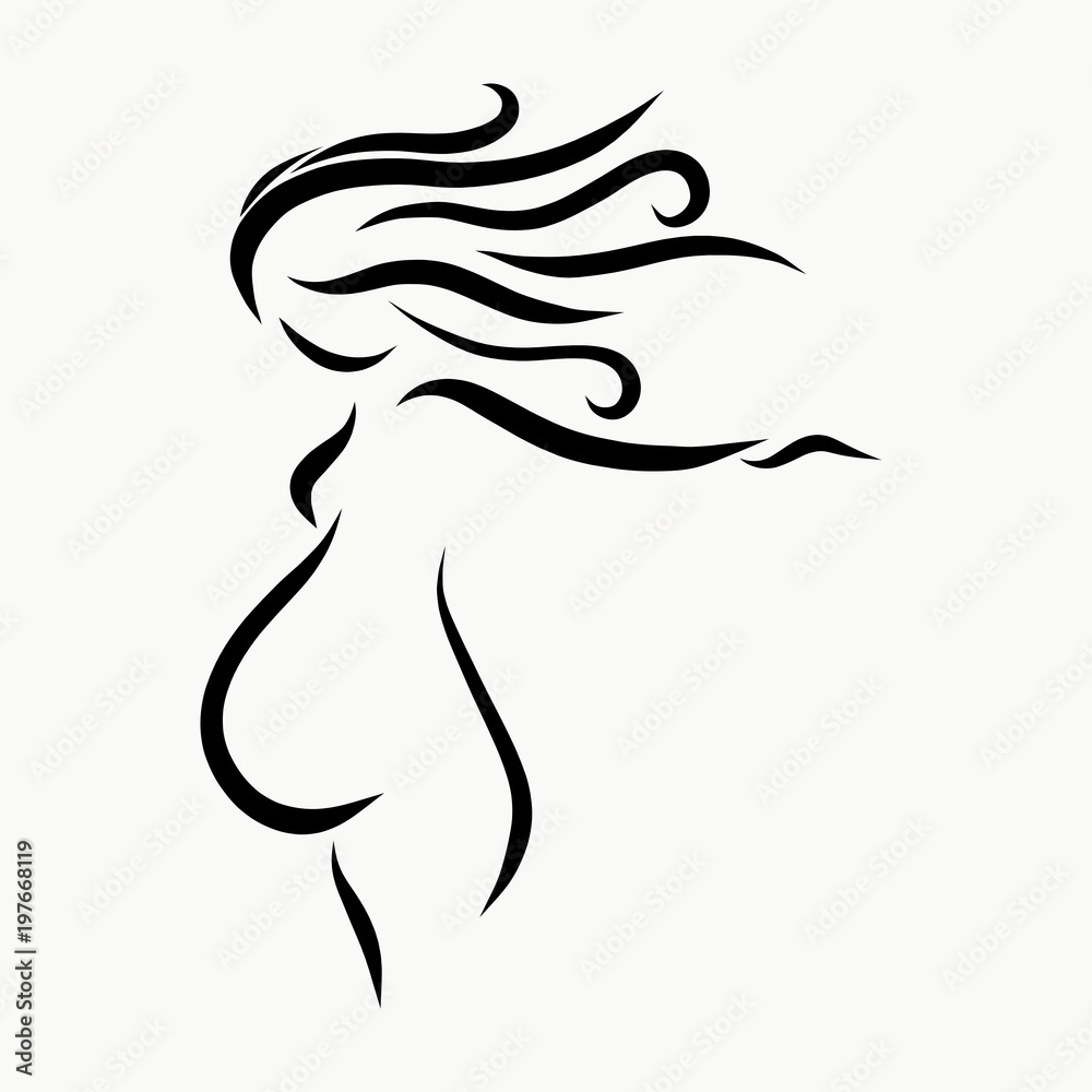Pregnant woman sketching in black lines Pregnant woman sketching in black lines