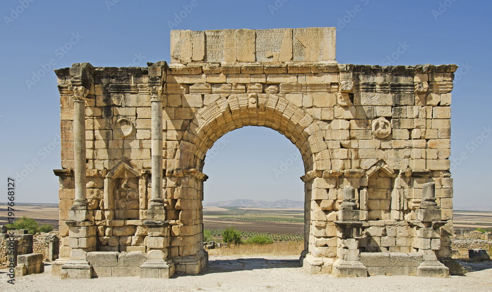 The ancient arch in the Roman City of Volubilis in Morocco.