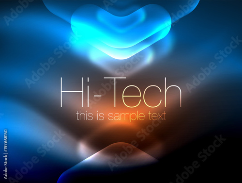 Blurred arrows in dark space. Neon pointers, glass glossy design, abstract shiny techno background, web banner