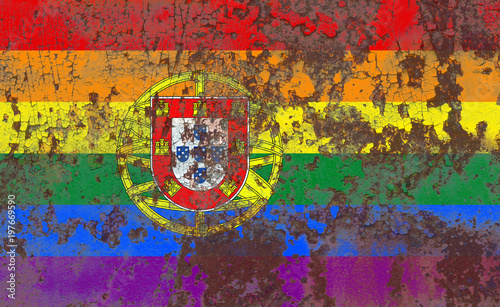 Portugal gay grunge flag, LGBT Portugal flag