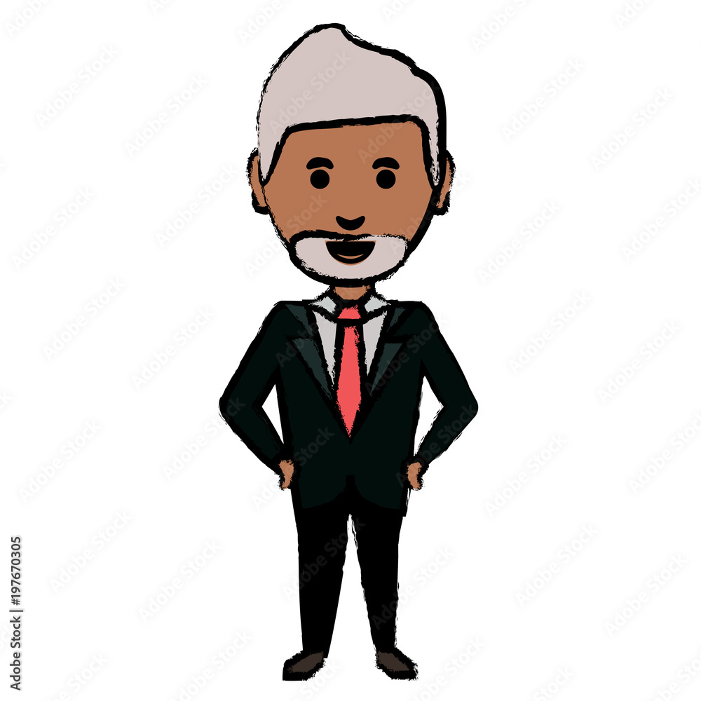 cartoon adult businessman with beard standing over white background, vector illustration cartoon adult businessman with beard standing over white background, vector illustration