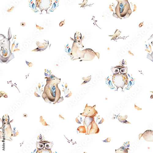 Wallpaper Mural Cute baby fox, deer animal nursery rabbit and bear isolated illustration for children. Watercolor boho forestdrawing, watercolour, hedgehog image Perfect for nursery posters, patterns Torontodigital.ca