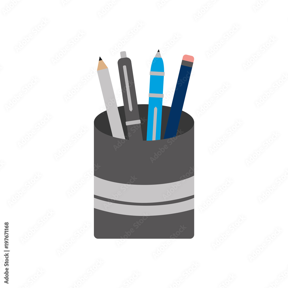 plastic cup with pencil pen supplies office vector illustration plastic cup with pencil pen supplies office vector illustration