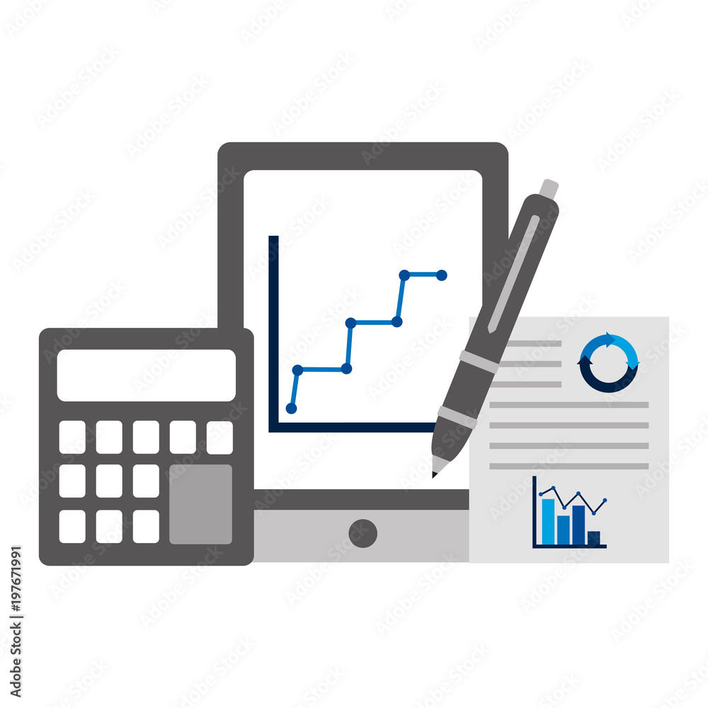 business smartphone calculator paperwork diagram linear vector illustration business smartphone calculator paperwork diagram linear vector illustration