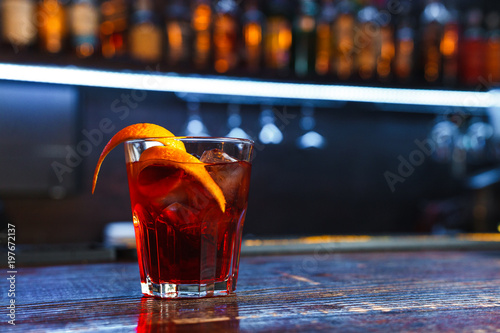 Fresh alcohol coctail on bar counter 