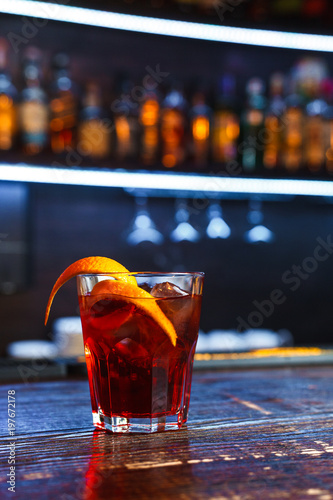 Fresh alcohol coctail on bar counter 