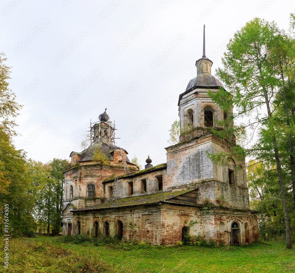 architecture of the destroyed Orthodox Church of St. George the Victorious in the forests of the Kostroma region architecture of the destroyed Orthodox Church of St. George the Victorious in the forests of the Kostroma region