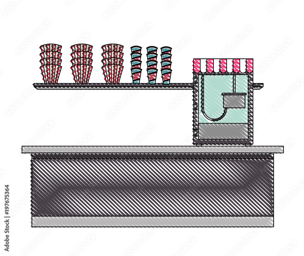 Fototapeta premium cinema bar counter machine pop corn vector illustration