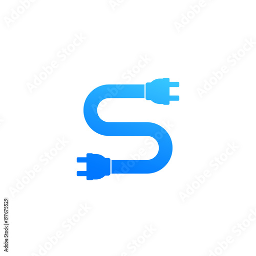 electric plugs, cable in S letter shape vector logo