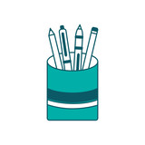 plastic cup with pencil pen supplies office vector illustration green design