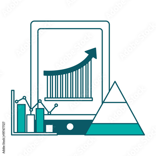 mobile bar graph arrow growth pyramid diagram financial vector illustration green design