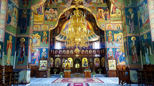 Tableau sur toile Interior of Orthodox Monastery from Romania