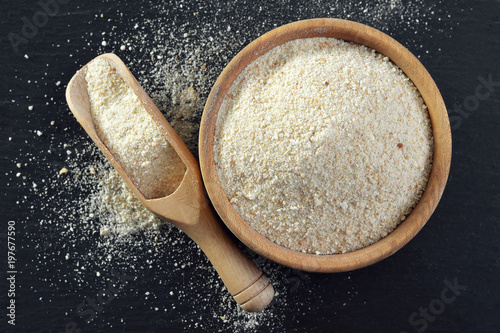 Top view of bowl of breadcrumbs photo