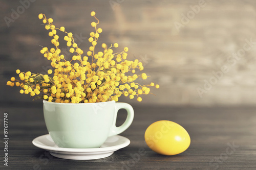 Fototapeta Naklejka Na Ścianę i Meble -  Easter card with Easter egg and spring flowers