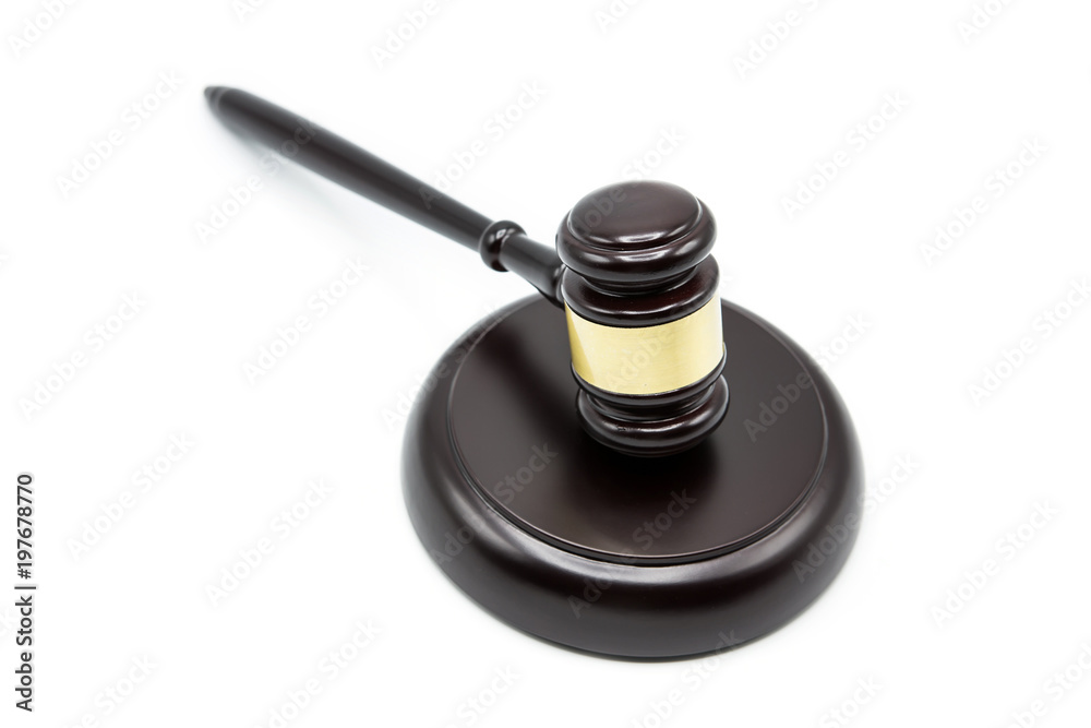 Dark wooden justice gavel on white background Dark wooden justice gavel on white background