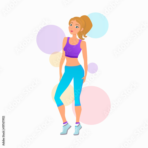 Fit young woman. Fitness girl. Vector flat illustration.
