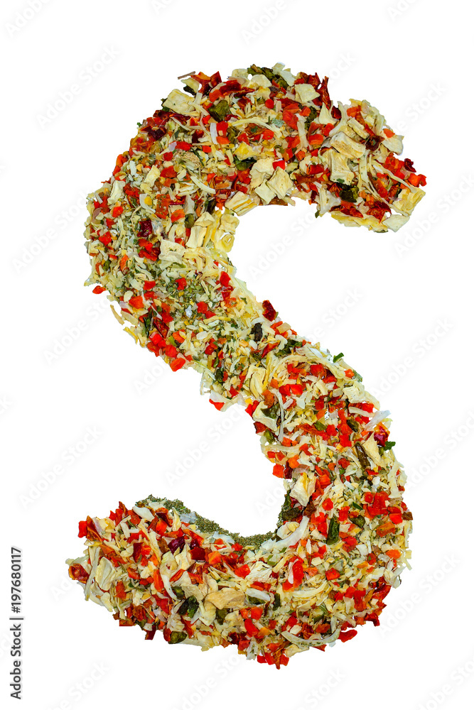 isolated English alphabet lined with a variety of colorful and fragrant spices and flavouring isolated English alphabet lined with a variety of colorful and fragrant spices and flavouring