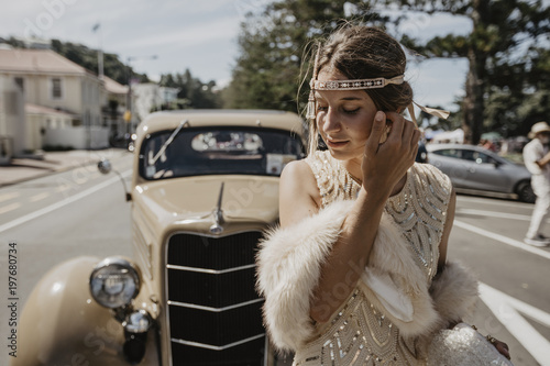 Woman wearing flapper dress