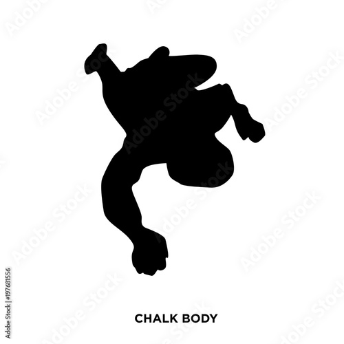 chalk silhouette body on white background, in black vertically lying