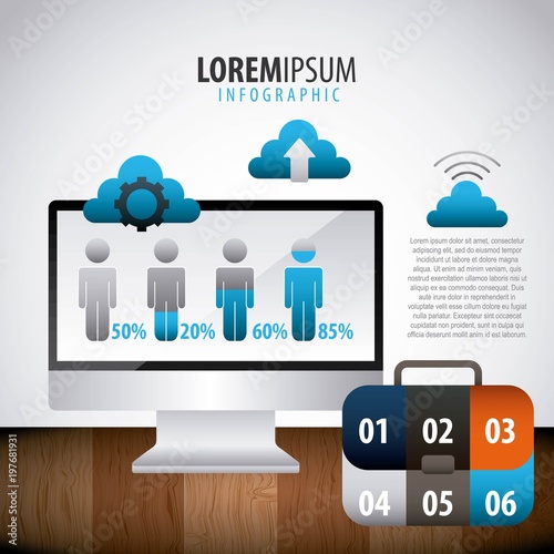 infographic statistics computer people cloud storage business suitcase numered vector illustration photo