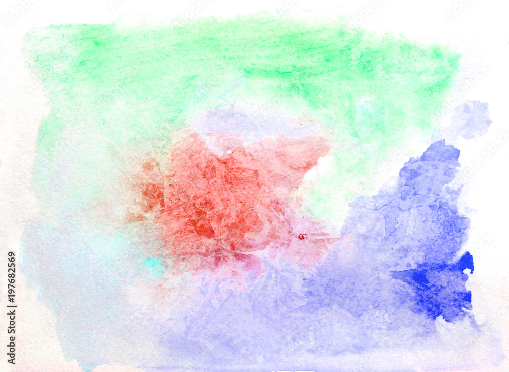 Obraz premium Multicolor handwork brush strokes on the white paper. Watercolour horizontal background completed with orange, yellow, green, blue and red colors.