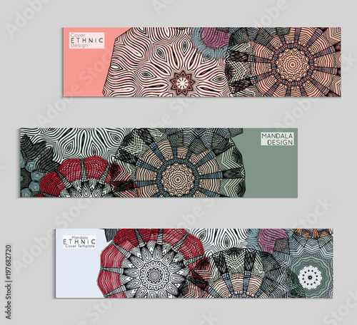 Ethnic banners template with floral Mandala ornament.