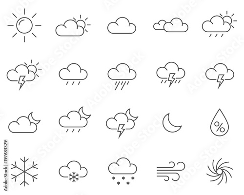 Set of Weather line vector icons. Meteorology symbols. Outline stile.