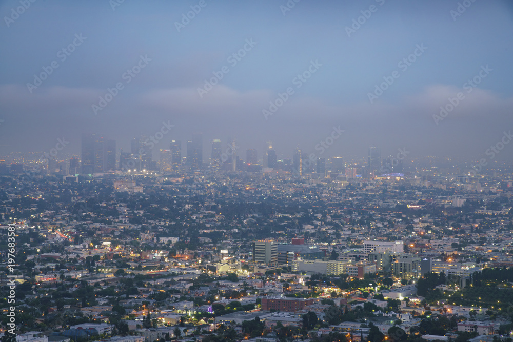 The famous Los Angeles downtown skyline