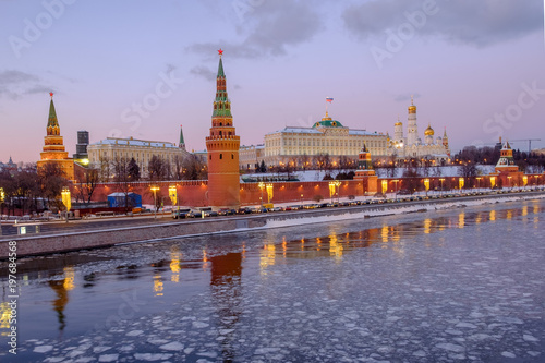 The Kremlin at sunset, the frozen river