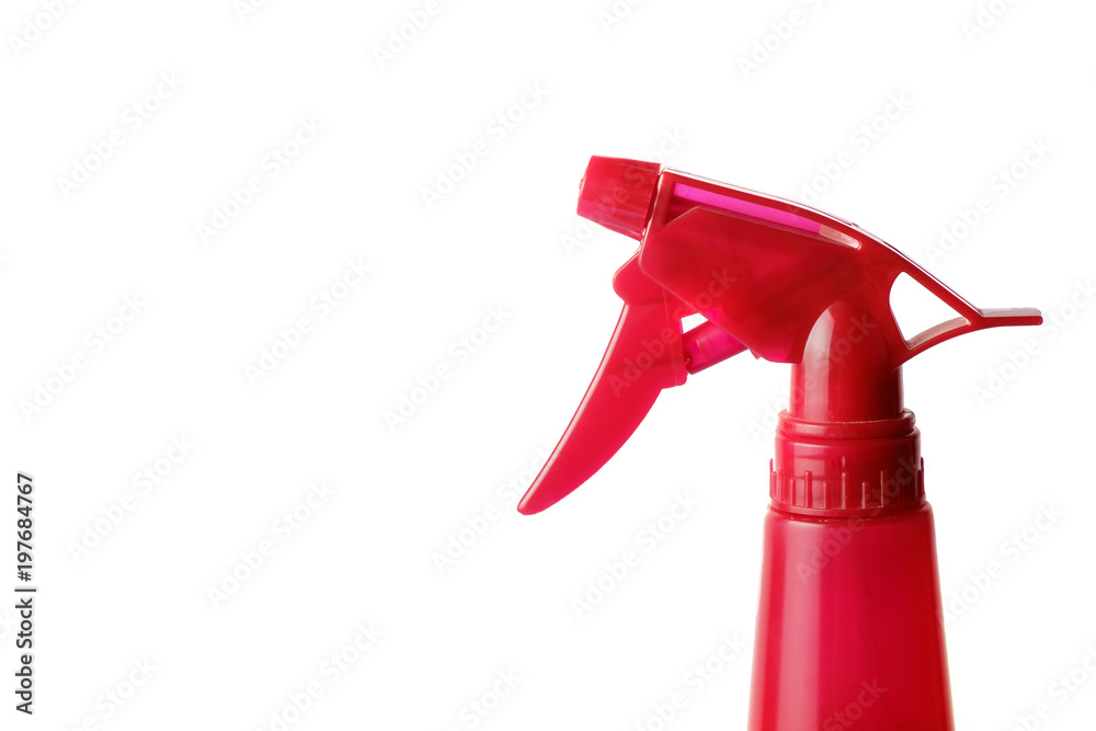 Red spray on a blue background, cleaning Red spray on a blue background, cleaning