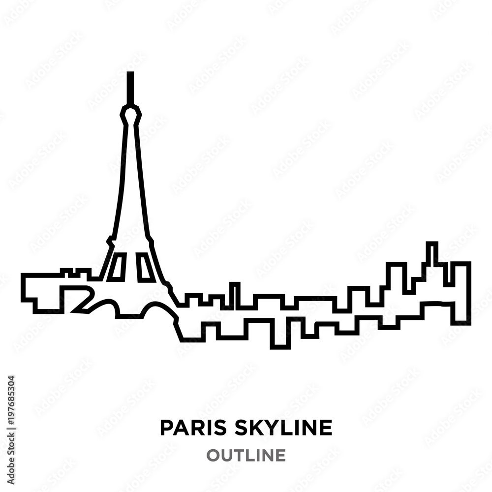 Fototapeta paris skyline outline on white background
