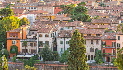 Facade of nice houses in the old town of Verona, Italy