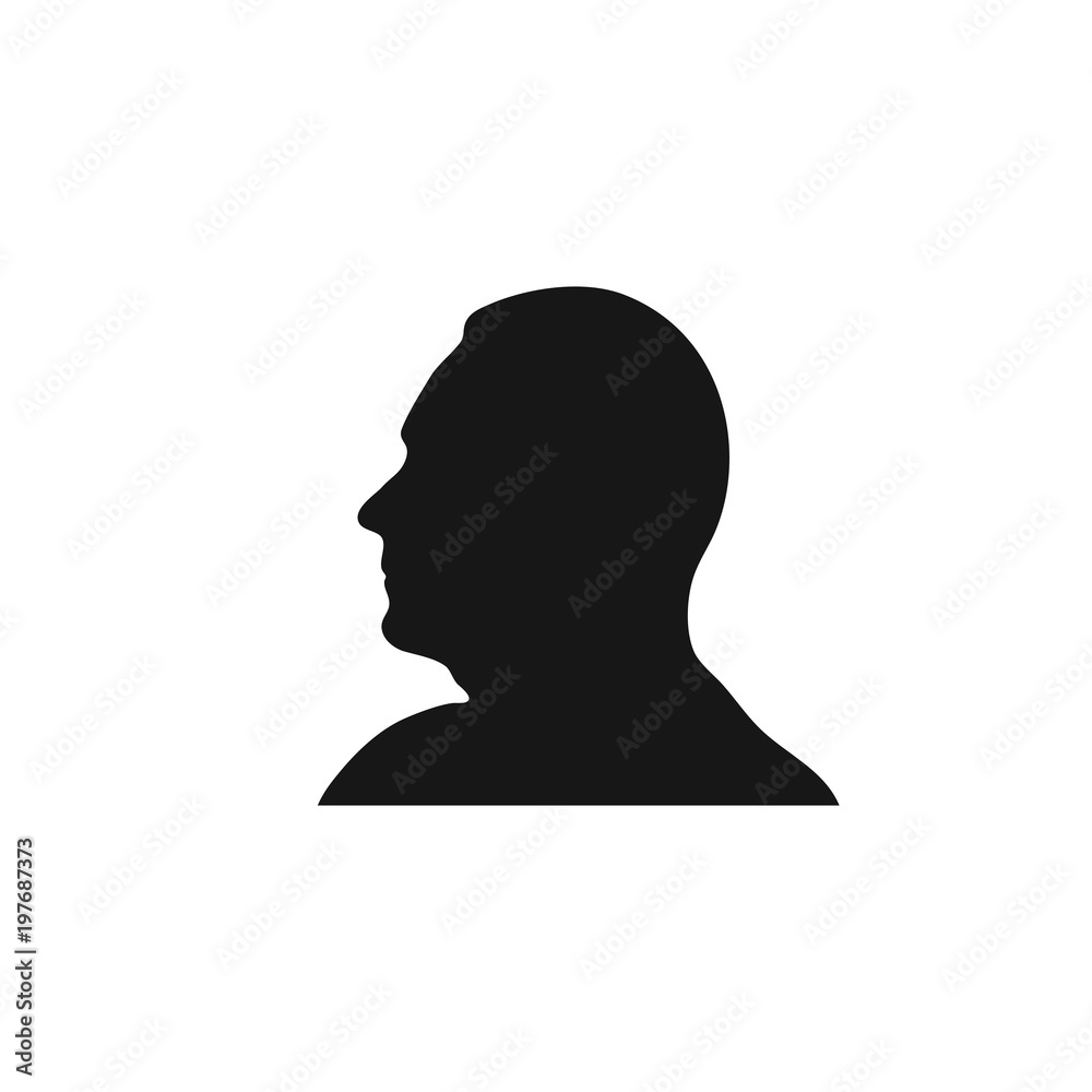 Man's Head Silhouette Isolated on White. Vector Illustration