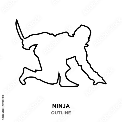 ninja outline on white background, waiting in ambush