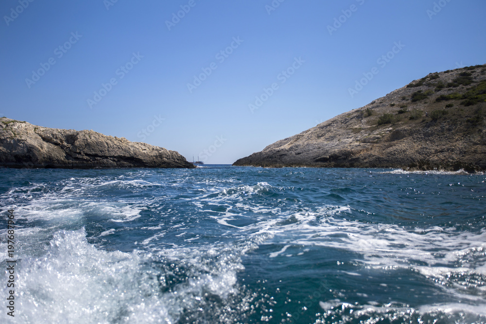 View from boat next to Bisevo island, Croatia